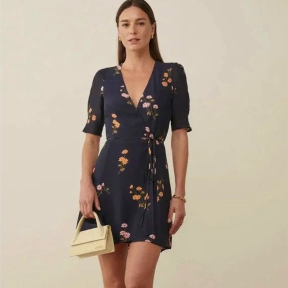 Reformation Lucky Wrap Dress Navy
